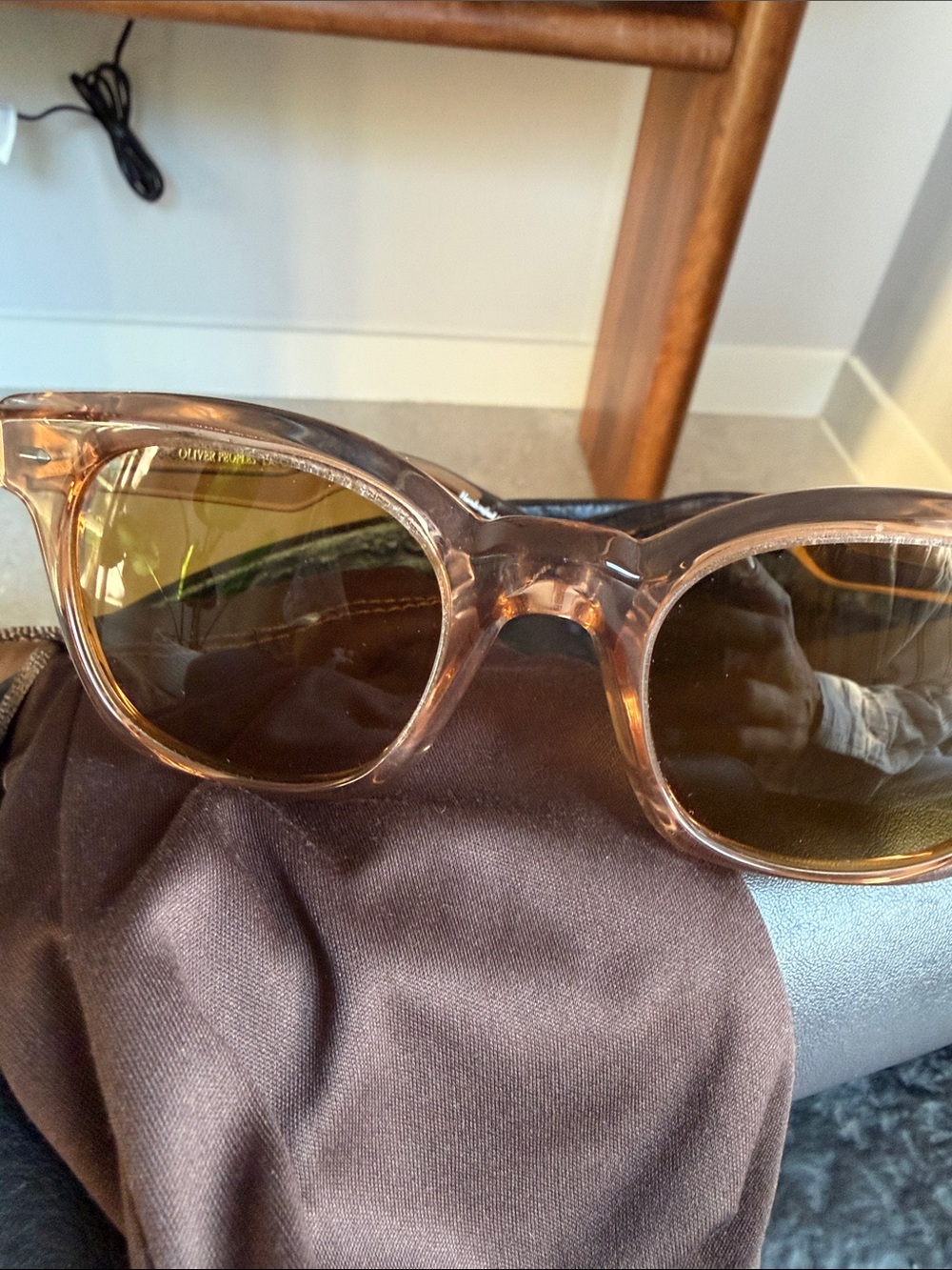 Oliver Peoples Brown Transparent Round Sunglasses